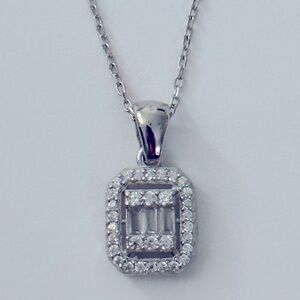 925 Silver baguette cz necklace trending style